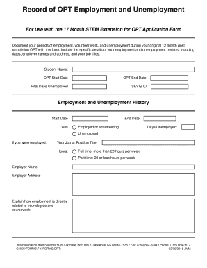 OPT Employment and Unemployment Record Form