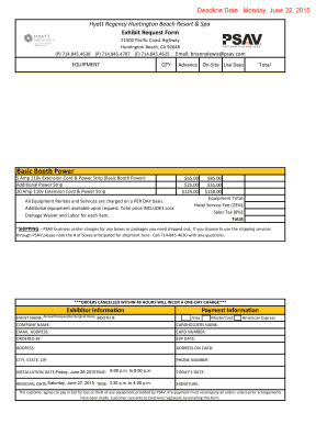 Hyatt Regency Equipment Request Form