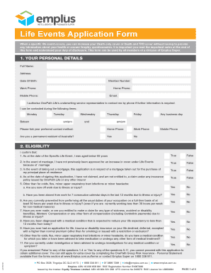 Life Events Application Form