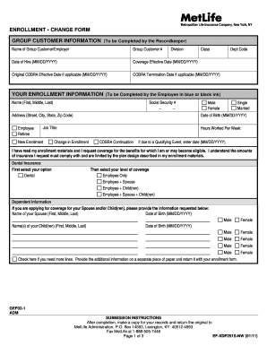 MetLife Enrollment Change Form
