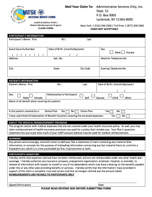 Health & Welfare Plan C Medical Reimbursement Claim Form