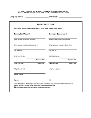 Automatic Billing Authorization Form
