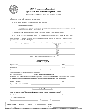 SUNY Orange Application Fee Waiver Request Form