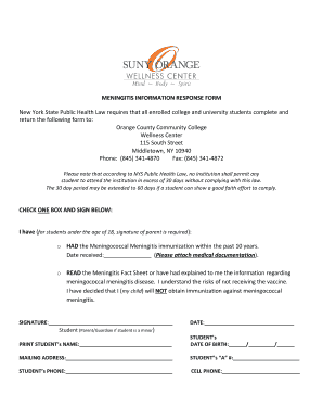 New York Meningitis Immunization Form