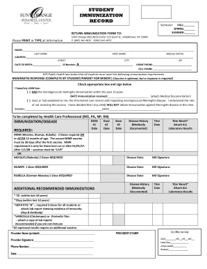 Student Immunization Record Form