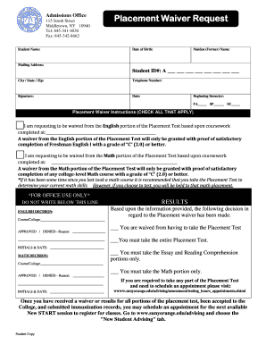 Placement Waiver Request Form