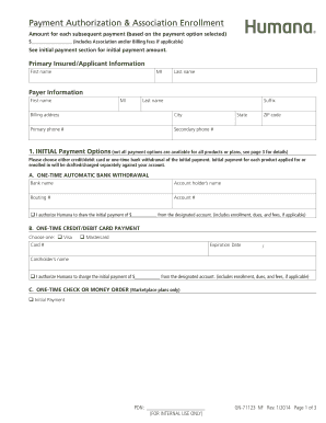 Humana Payment Authorization and Association Enrollment Form
