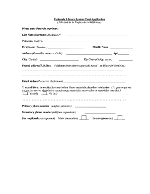 Peninsula Library System Card Application