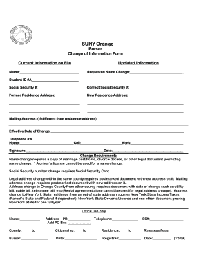 SUNY Orange Change of Information Form