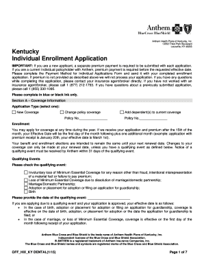 Kentucky Individual Dental Enrollment Application