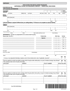 Kentucky Dental/Vision Insurance Application