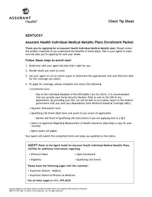 Assurant Health Individual Medical Metallic Plans Enrollment Form