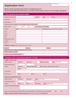 Sheffield Hallam University Application Form