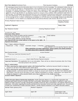 Michigan Short Term Medical Enrollment Form