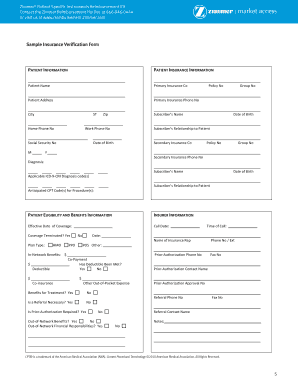 Zimmer Patient Insurance Verification Form