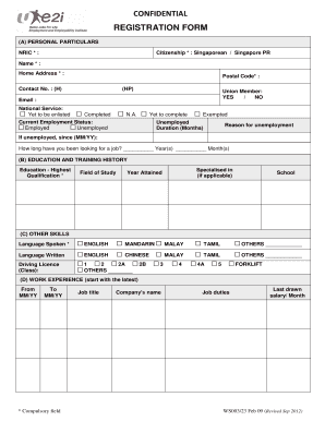 Singapore Employment Registration Form