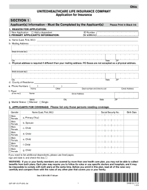 Ohio Health Insurance Application