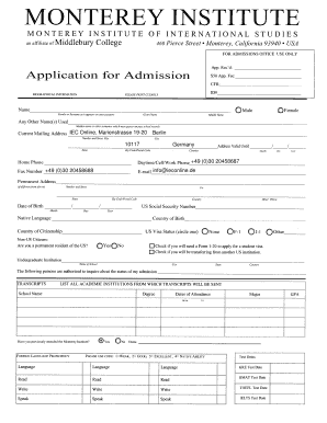 Monterey Institute Application for Admission