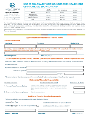 Undergraduate Visiting Student Financial Sponsorship Form