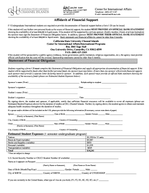 Affidavit of Financial Support for F-1 Undergraduate International Students