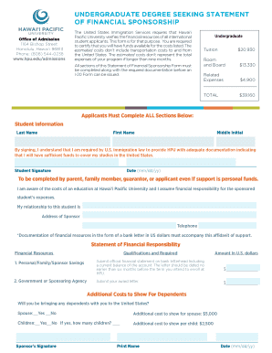 Undergraduate Financial Sponsorship Statement
