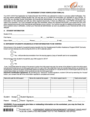 2015-2016 Dependent Verification Form