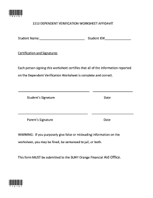 Dependent Verification Worksheet Affidavit