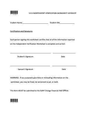 Independent Verification Worksheet Affidavit