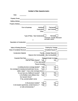 Builder's Risk Insurance Questionnaire