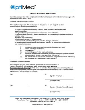 Affidavit of Domestic Partnership