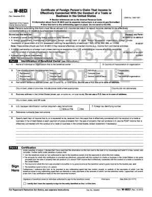Form W-8ECI Certificate of Foreign Person's Claim