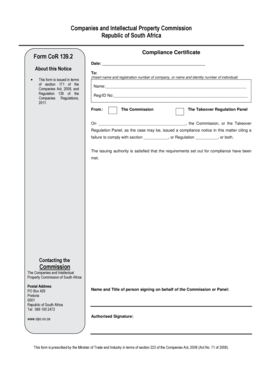 Compliance Certificate Form CoR 139.2