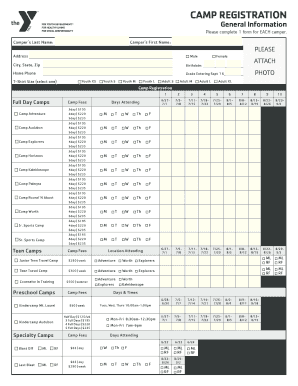 YMCA Camp Registration Form