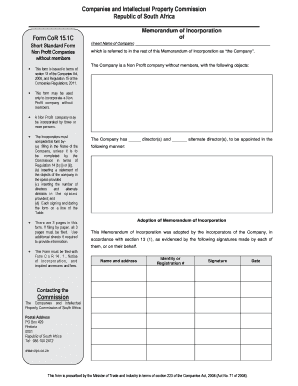 South Africa Non Profit Company Incorporation Form