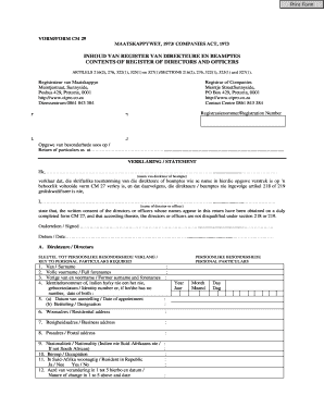 South African Company Directors and Officers Register Form