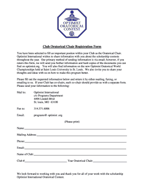 Optimist International Oratorical Chair Registration Form
