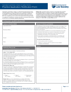 Queensland Law Society Limitation of Liability Scheme Application Form