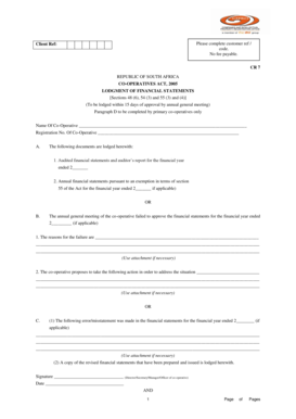 South Africa Cooperative Financial Statements Lodgment Form