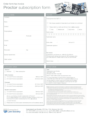Queensland Law Society Proctor Subscription Form