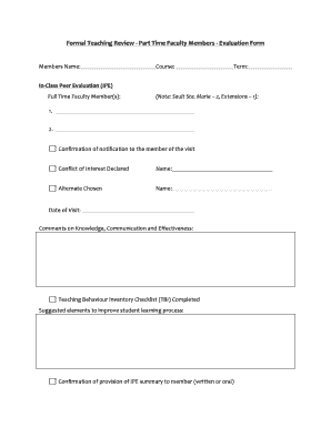 Part Time Faculty Teaching Review Form