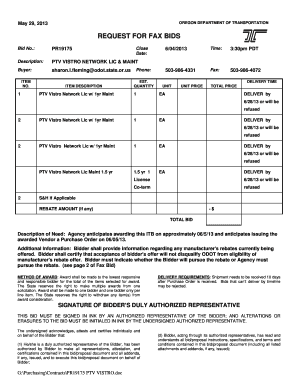 REQUEST FOR FAX BIDS