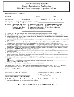 Utica Community Schools Athletic Participation Application