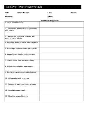 Teacher Observation Checklist Form