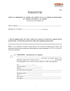 South Africa Cooperative Auditor Appointment Form