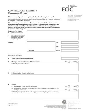Contractors Liability Insurance Proposal Form