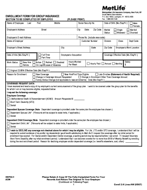 MetLife Group Insurance Enrollment Form