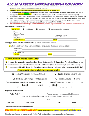 FedEx Bike Shipping Form