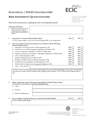 Electrical HVAC Contractors Risk Assessment Questionnaire