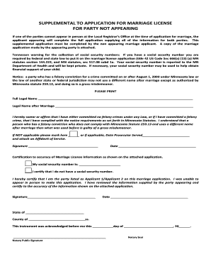 Supplemental Application for Marriage License