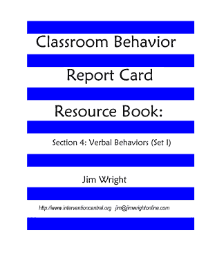 Classroom Behavior Report Card